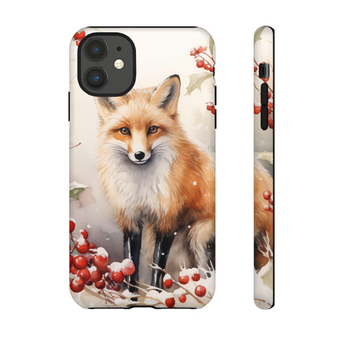 Christmas Fox in a Wreath of Red Berries - Impact Resistant Phone Case iPhone 11 Matte